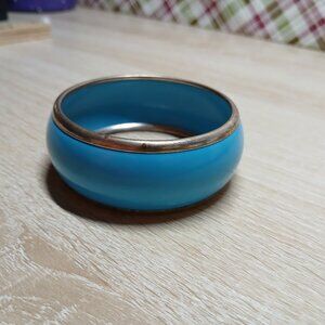 Vintage Blue Turquoise Tone Metal Bangle Costume Jewelry Bracelet #21